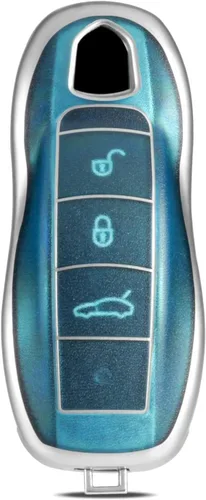 Vista 8 de Funda protectora para llavero inteligente compatible con Porsche Boxster Turbo Cayenne Panamera Macan Cayman 911, llave inteligente sin llave (negro)