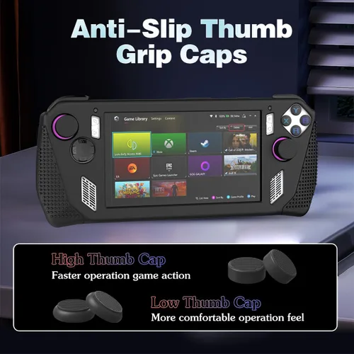 Vista 6 de Funda protectora para Rog Ally Stand, protector de accesorios de silicona, cubierta suave con 2 pares de tapas de agarre para el pulgar, soporte