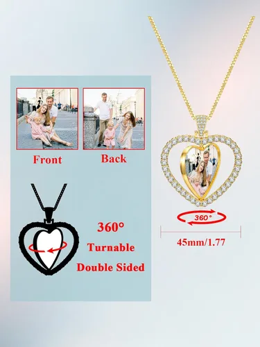Vista 3 de Collar con foto de doble cara, colgante de foto personalizado, collar con colgante giratorio personalizado, collares de fotos personalizados