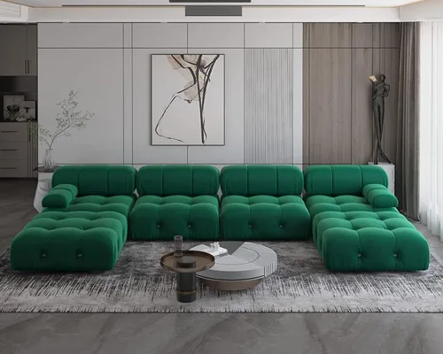 Vista 23 de JACH - Sofá modular convertible de 104 pulgadas, sofás minimalistas de terciopelo de mediados de siglo, sofá ancho de 3 asientos moderno de lujo