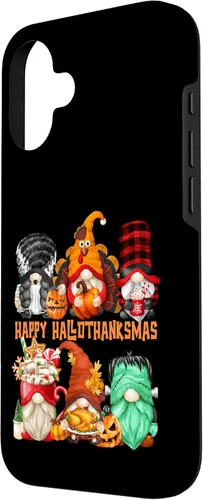 Vista 2 de iPhone 16 Halloween Thanksgiving Christmas Gnomes Happy Hallothanksmas Case