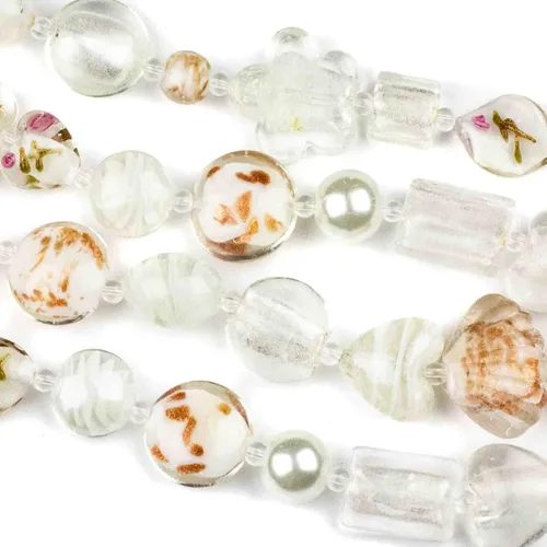 Vista 7 de Cherry Blossom Beads Cuentas mixtas hechas a mano de cristal de lámpara aguamarina y naranja, 4 hebras surtidas de 8 pulgadas Mezcla Aqua y Naranja