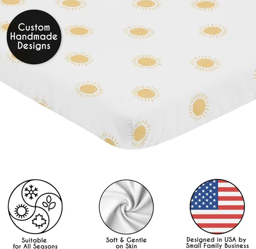 Vista 2 de Sweet Jojo Designs Mini sábana bajera para cuna para bebé (blanco y amarillo bohemio) para niñas o niños, guardería de recién nacidos/bebés, patios