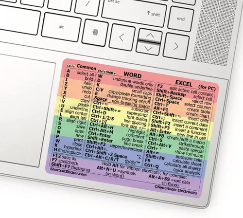 Vista 8 de SYNERLOGIC Microsoft Word/Excel (para Windows) Guía de Referencia de Atajos de Teclado Adhesivo, Laminado, Vinilo Sin Residuos (Negro/Pequeño)
