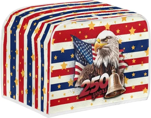 Vista 2 de Xoenoiee Funda protectora para tostadora con estampado de águila y bandera estadounidense del 250 aniversario, a prueba de polvo e impermeable