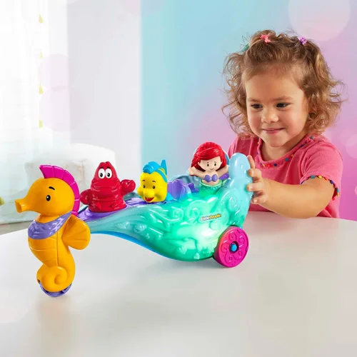 Vista 4 de Fisher-Price Little People Juguete para Niños Pequeños Disney Princesa Ariel Carrito Marino Iluminado Vehículo Musical para Juego Simulado Edades