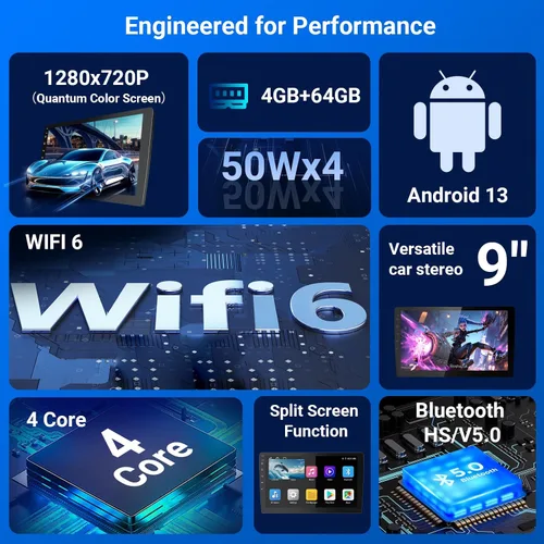 Vista 4 de Haudio Estéreo de auto con Android de 9 pulgadas, doble Din, CarPlay inalámbrico y Android Auto, pantalla táctil universal estéreo para automóvil