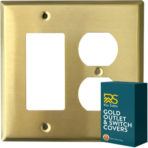 Vista 58 de Rio Salto BRASS Signature Collection MIDSIZE - Placa de pared de metal dorado para interruptor de luz o cubierta de tomacorriente, placa de pared