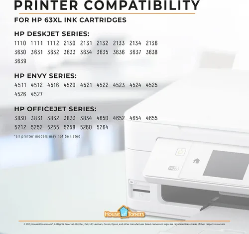 Vista 6 de Houseoftoners Cartuchos de tinta remanufacturados para HP 63XL, repuesto de alto rendimiento para HP 63 XL Deskjet 1112 2130 3630 3631 3632