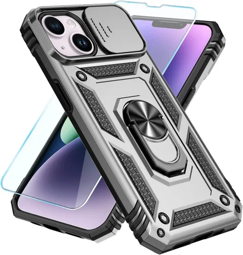 Vista 2 de SunStory Compatible con iPhone 13 Case/iPhone 14 Case con Protector de Pantalla HD y Cubierta de Cámara Deslizante y Soporte de Anillo Giratorio