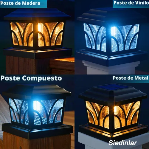 Vista 3 de SIEDiNLAR - Faroles solares para postes exteriores, de aluminio y vidrio, 2 modos, 20 lúmenes, bombillas LED Edison para postes de 4x4, 5x5, 6x6