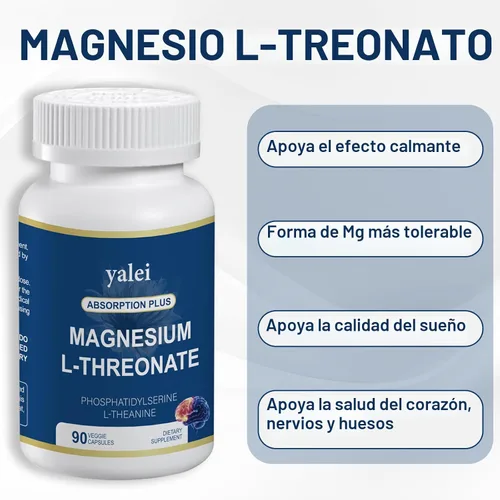 Vista 4 de L-treonato de magnesio 2,000 mg y glicinato de magnesio 400 mg 90 cápsulas vegetarianas Salud muscular, mejor sueño y salud cognitiva Alta