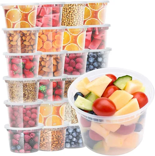 Vista 11 de Glotoch - Juego de 48 recipientes de plástico para almacenamiento de alimentos y bebidas de 8 onzas, 16 onzas y 32 onzas con tapas, aptos
