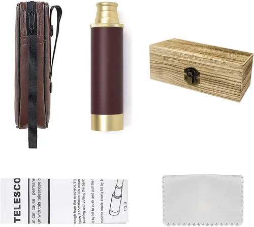 Vista 9 de Telescopio monocular pirata con caja de madera, 25 x 30 pulgadas, de alta potencia, plegable, de latón, monocular impermeable de mano