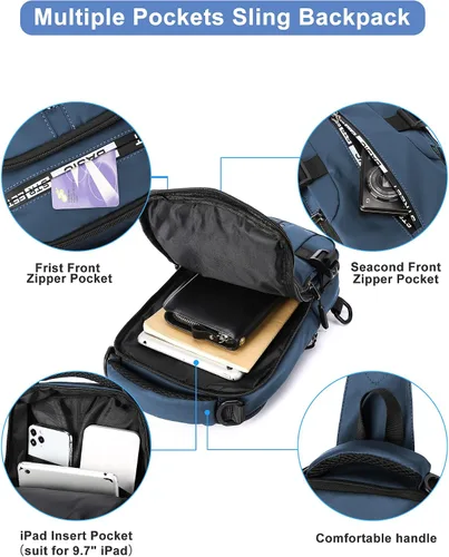 Vista 36 de Mochila cruzada pequeña negra para hombre y mujer, H-Negro, S, Moda