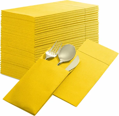 Vista 15 de Paquete de 50 servilletas desechables de lino con bolsillo integrado para cubiertos, color rojo brillante, como servilletas de papel para Navidad