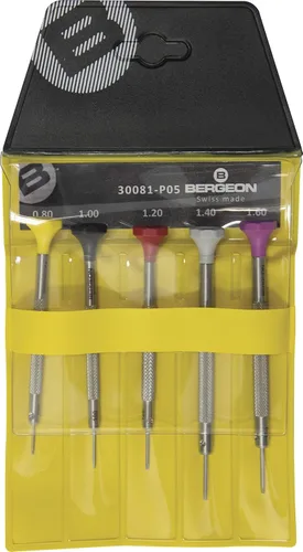 Vista 2 de Bergeon 30081-P05 Surtido de 5 destornilladores de acero inoxidable - Fabricado en Suiza