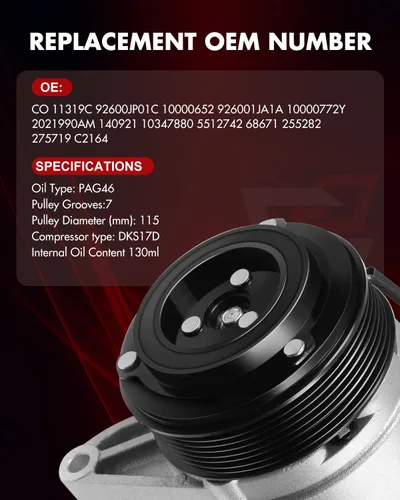 Vista 5 de Compresor de aire acondicionado con embrague para Nissan Maxima 2008-2014, Murano 2009-2014, Pathfinder 2013-2015, Quest 2011-2015 y para Infiniti