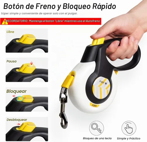 Vista 4 de FIDA AutoBrake - Correa retráctil para perro. Diseño patentado avanzado para controlar el tirón del perro, correa resistente de 16 pies sin tirón