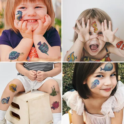 Vista 3 de CHARLENT 120 estilos de purpurina bajo el mar criatura temporal tatuajes para niños suministros de fiesta – Tatuajes de criaturas marinas para niños