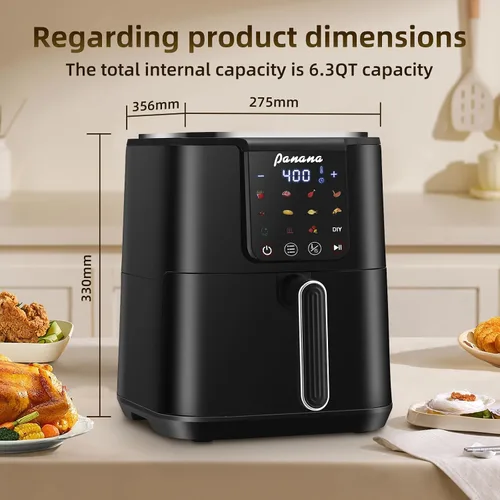 Vista 10 de Panana Freidora de aire, freidora de aire de gran capacidad de 6.3 cuartos de galón, horno sin aceite con 12 preajustes, freidora de aire de 1500 W
