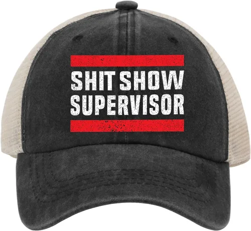 Vista 8 de Shit Show Supervisor Hat Trucker Hat Men Trendy Mesh Hat for Summer, AllBlack1