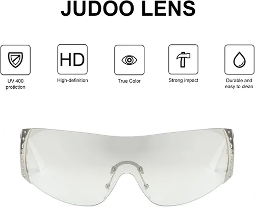 Vista 4 de JUDOO Y2K - Gafas de sol envolventes para mujeres y hombres de los años 2000 sin montura futuristas escudo de moda