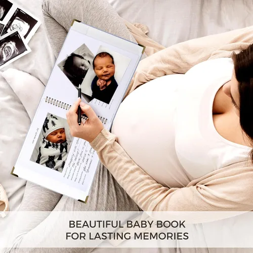 Vista 32 de Libro de recuerdos de bebé para niños y niñas – Libro atemporal para bebés de 5 años – Libro de recortes de diario neutro o álbum de fotos