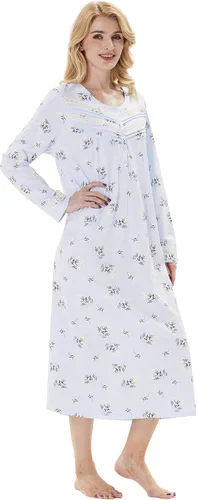Vista 8 de Keyocean. - Camisón largo para mujer, de algodón, suave, ligero, ropa de dormir y de descanso para el verano.