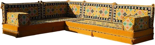 Vista 10 de arabicsofa Juego de asientos Jalsa en forma de L – Majlis árabe hecho a mano con almohadas de respaldo