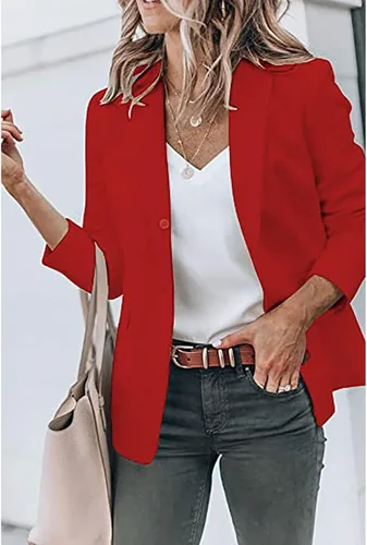 Vista 2 de GOKKILRW Chaquetas casuales para mujer, con frente abierto, manga larga, para trabajo, oficina, cárdigan