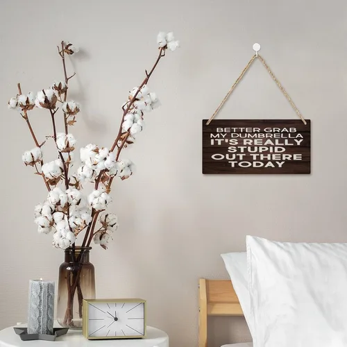 Vista 5 de Letrero de madera con texto en inglés «Better Grab My Dumbrel, It's Really Stupid Out There Today», letrero decorativo de madera para pared