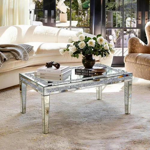 Vista 6 de Mesa de centro de plata con borde de cristal triturado, vidrio