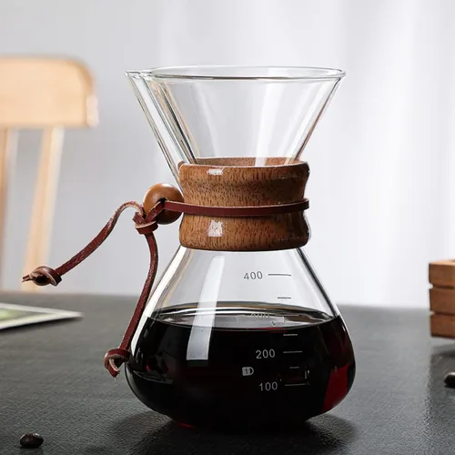 Vista 3 de Cafetera para cafetera, 13.5 fl oz, doble filtro, de madera, para café, adecuado para fiestas de café en casa