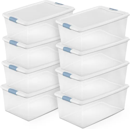 Vista 12 de Sterilite - Paquete de 12 contenedores de almacenamiento con pestillo para debajo de la cama, con tapas, de plástico transparente, 6 cuartos