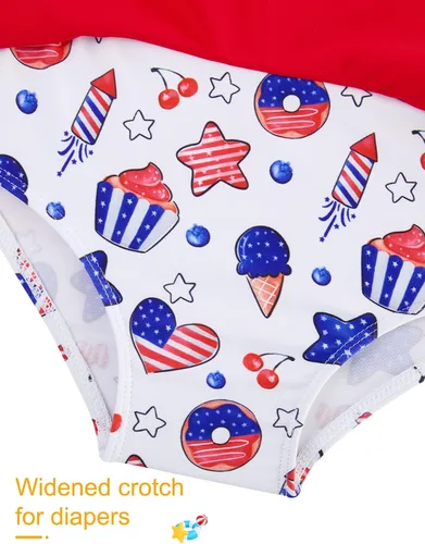Vista 6 de Ahegao 6M-3T - Trajes de baño para niñas pequeñas, trajes de baño de 3 piezas, bikini, 4 de julio rojo