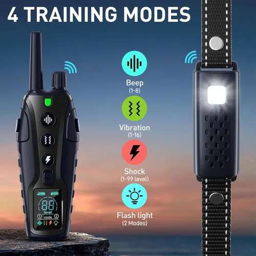Vista 2 de Collar de entrenamiento para perros – Collar de entrenamiento para perros de 4000 pies con control remoto impermeable, collar electrónico con luz