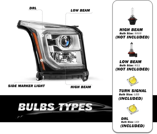 Vista 2 de SOCKIR Conjunto de Faros Delanteros LED DRL Compatible con GMC YUKON SLT SLE/Yukon XL SLT SLE 2015-2020 Faros Halógenos Originales de Fábrica OE Par
