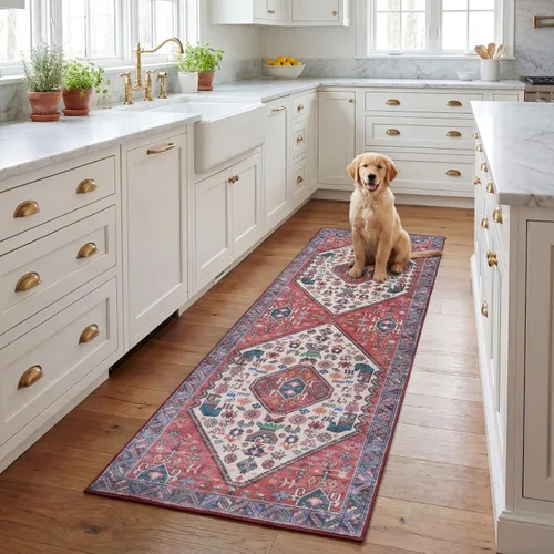 Vista 15 de SAFAVIEH Tucson Collection - Alfombra lavable de 2 pies 6 pulgadas x 8 pies, beige y gris, antideslizante, ideal para zonas de alto tráfico en sala