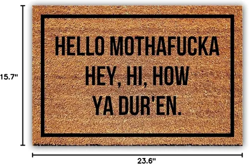 Vista 3 de Divertido tapete de coco – Hello Mothafucka Welcome Front Porch Decor – Alfombra personalizada con respaldo de PVC resistente – Tapete