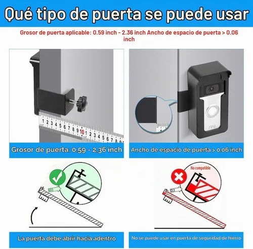 Vista 4 de Soporte de puerta para timbre de video antirrobo compatible con timbre de video Ring 4/3/3 Plus/2/1/(versión 2020), soporte de montaje sin taladro