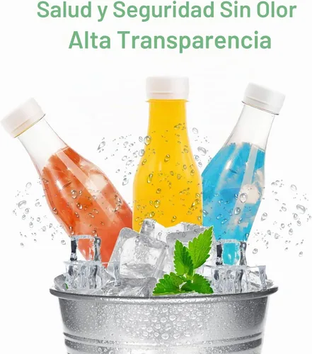 Vista 3 de WUWEOT Paquete de 30 botellas de plástico para jugos, botellas de bebidas desechables transparentes de 10 onzas con tapas blancas a prueba
