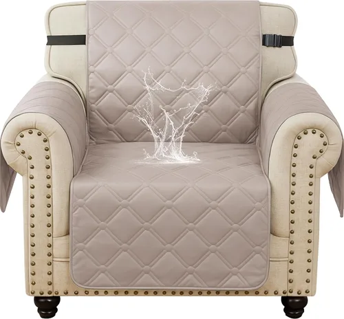 Vista 10 de XINEAGE Funda impermeable para sillón, funda para sofá de 1 plaza con correas elásticas y bolsillos, triple protección antideslizante, lavable