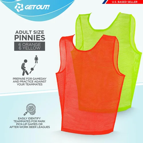 Vista 3 de Get Out! Chaleco Scrimmage Pinnies 12pk en rojo y azul - Tallas para jóvenes, adolescentes y adultos - Jerseys de malla de nailon para cualquier