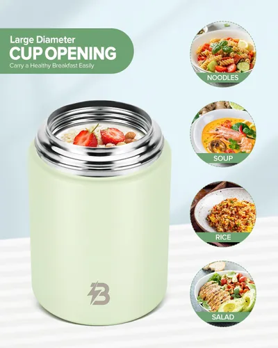 Vista 5 de Termo para alimentos calientes, recipiente de alimentos aislado de boca ancha de 17 onzas con cuchara y asa, lonchera caliente de acero inoxidable