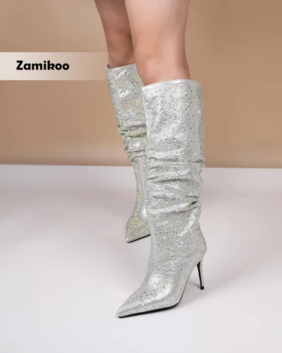 Vista 3 de Zamikoo Slouchy High Heel Boots for Women, Knee High Stiletto Heel Boots, Pointed Toe Slouch Stretch Tall Boots Pull On 3.5 Inches