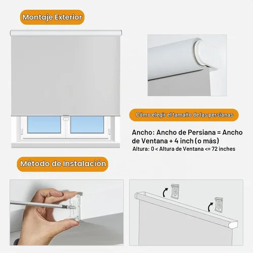 Vista 6 de Persilux Persianas Enrollables para Ventana Persianas sin Cordones para Ventana 100% Opacas Persianas Enrollables Protección UV Persianas de Ahorro