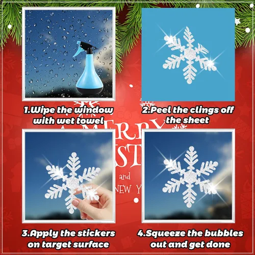 Vista 6 de 207 adhesivos para ventana de copo de nieve con purpurina, adhesivos de Navidad para ventanas de vidrio, adhesivos de Navidad estáticos