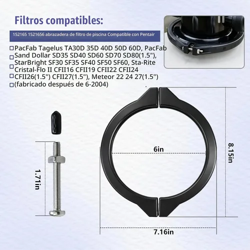 Vista 3 de 152165 & 1521656 CONJUNTO DE ABRAZADERA DE FILTRO DE ARENA Compatible