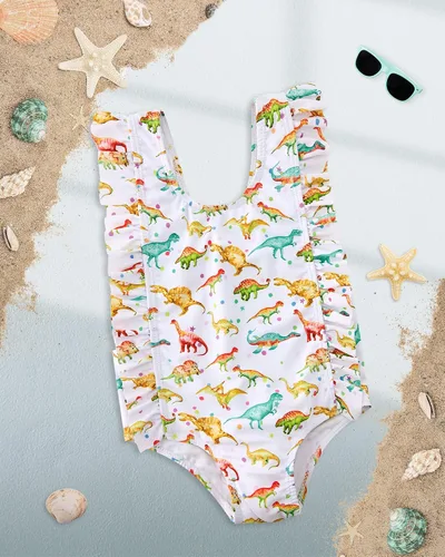 Vista 2 de ALISISTER Traje de baño de una pieza con volantes para niñas pequeñas
